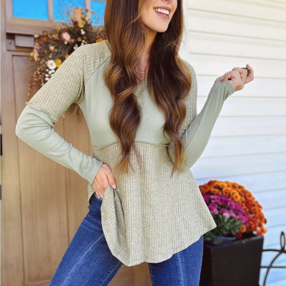 Grow Together Olive Contrast Top